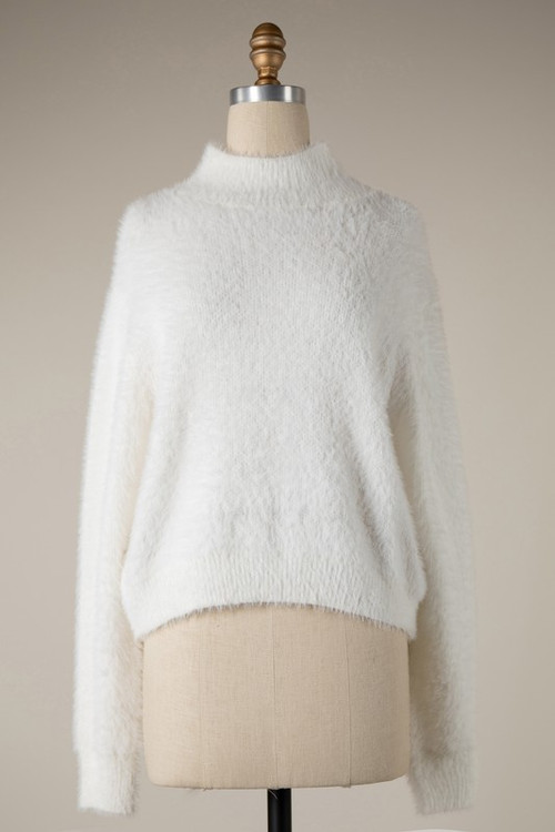 Mock-Neck Eyelash Sweater