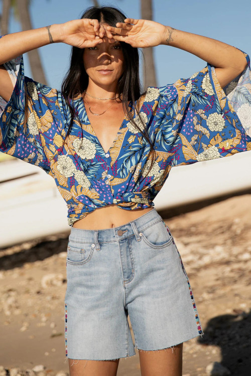 Front Tie Kimono Top - Blue