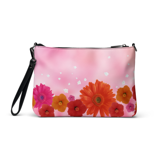 Crossbody Bag 015, Unisex All-Over Print. Black and White variations. Size 11″ × 8″ × 1.5″ (27.9 cm × 20.3 cm × 3.8 cm). Strap Drop Length: 14″to 27″ (35.56 cm to 68.58 cm). Design on Front and Back. Picture of colorful, bright, flowers. Very stylish gift for Family, Friends, Coworkers, Self, and Others.