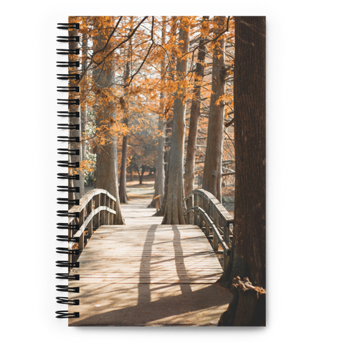 Spiral Notebook US National Parks Planner, Memories, Treasures 002, FRONT. Size: 5.50in x 11.50in (13cm x 21cm). Inspiring Image Design on Front, Textured Background, Text, and Fancy Divider Image on Back. Create memories, record them, organize them, and pass them on to generations as unique family history. Fun gift for Family, Friends, Coworkers, Self, and Others.