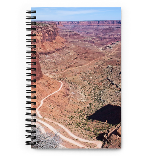 Spiral Notebook US National Parks Planner, Memories, Treasures 022, FRONT. Size: 5.50in x 11.50in (13cm x 21cm). Inspiring Image Design on Front, Textured Background, Text, and Fancy Divider Image on Back. Create memories, record them, organize them, and pass them on to generations as unique family history. Fun gift for Family, Friends, Coworkers, Self, and Others.