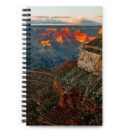 Spiral Notebook US National Parks Planner, Memories, Treasures 034, FRONT. Size: 5.50in x 11.50in (13cm x 21cm). Inspiring Image Design on Front, Textured Background, Text, and Fancy Divider Image on Back. Create memories, record them, organize them, and pass them on to generations as unique family history. Fun gift for Family, Friends, Coworkers, Self, and Others.