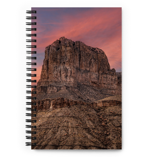 Spiral Notebook US National Parks Planner, Memories, Treasures 039, FRONT. Size: 5.50in x 11.50in (13cm x 21cm). Inspiring Image Design on Front, Textured Background, Text, and Fancy Divider Image on Back. Create memories, record them, organize them, and pass them on to generations as unique family history. Fun gift for Family, Friends, Coworkers, Self, and Others.