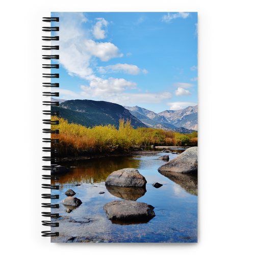 Spiral Notebook US National Parks Planner, Memories, Treasures 061, FRONT. Size: 5.50in x 11.50in (13cm x 21cm). Inspiring Image Design on Front, Textured Background, Text, and Fancy Divider Image on Back. Create memories, record them, organize them, and pass them on to generations as unique family history. Fun gift for Family, Friends, Coworkers, Self, and Others.