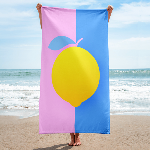 TOWEL-BATH-BEACH-IMAGE-LEMON-BETWEEN-PINK-BLUE