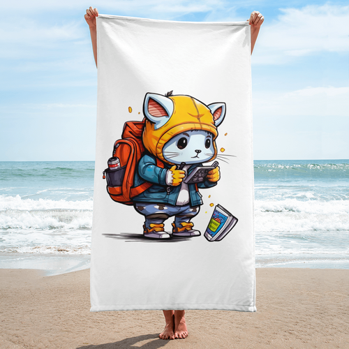 TOWEL-BATH-BEACH-IMAGE-SCHOLARLY-CAT