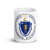 White Glossy Mug Front 15oz (443.603mL) with State Seal for MASSACHUSETTS. Includes date of admission into Union of United States. And includes Name of State. Great Gift for Family, Friends, Coworkers, and Others.