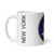 White Glossy Mug Left 11oz (325.309mL) with State Seal for NEW YORK. Includes date of admission into Union of United States. And includes Name of State. Great Gift for Family, Friends, Coworkers, and Others.