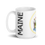White Glossy Mug Left 15oz (443.603mL) with State Seal for MAINE. Includes date of admission into Union of United States. And includes Name of State. Great Gift for Family, Friends, Coworkers, and Others.