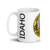 White Glossy Mug Left 15oz (443.603mL) with State Seal for IDAHO. Includes date of admission into Union of United States. And includes Name of State. Great Gift for Family, Friends, Coworkers, and Others.