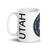 White Glossy Mug Left 15oz (443.603mL) with State Seal for UTAH. Includes date of admission into Union of United States. And includes Name of State. Great Gift for Family, Friends, Coworkers, and Others.