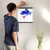 Enhanced Matte Paper Poster With Hanger 013. Black Frame, 16in x 16in (40.64cm x 40.64cm), Front View. Picture shows boho line drawing design art of lady with blue clouds covering her head and red lips. Great Gift for Family, Friends, Coworkers, Self, and Others.