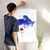 Enhanced Matte Paper Poster With Hanger 013. White Frame 24in x 36in (60.96cm x 91.44cm), Front View. Picture shows boho line drawing design art of lady with blue clouds covering her head and red lips. Great Gift for Family, Friends, Coworkers, Self, and Others.