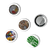 Set Of Pin Buttons 001. Size: 1.25 in (31.25 mm) and 2.25 in (56.25 mm). Design on Front, Pin Fastener on Back. Picture of various unique images and words with images, Fun gift for Family, Friends, Coworkers, Self, and Others.