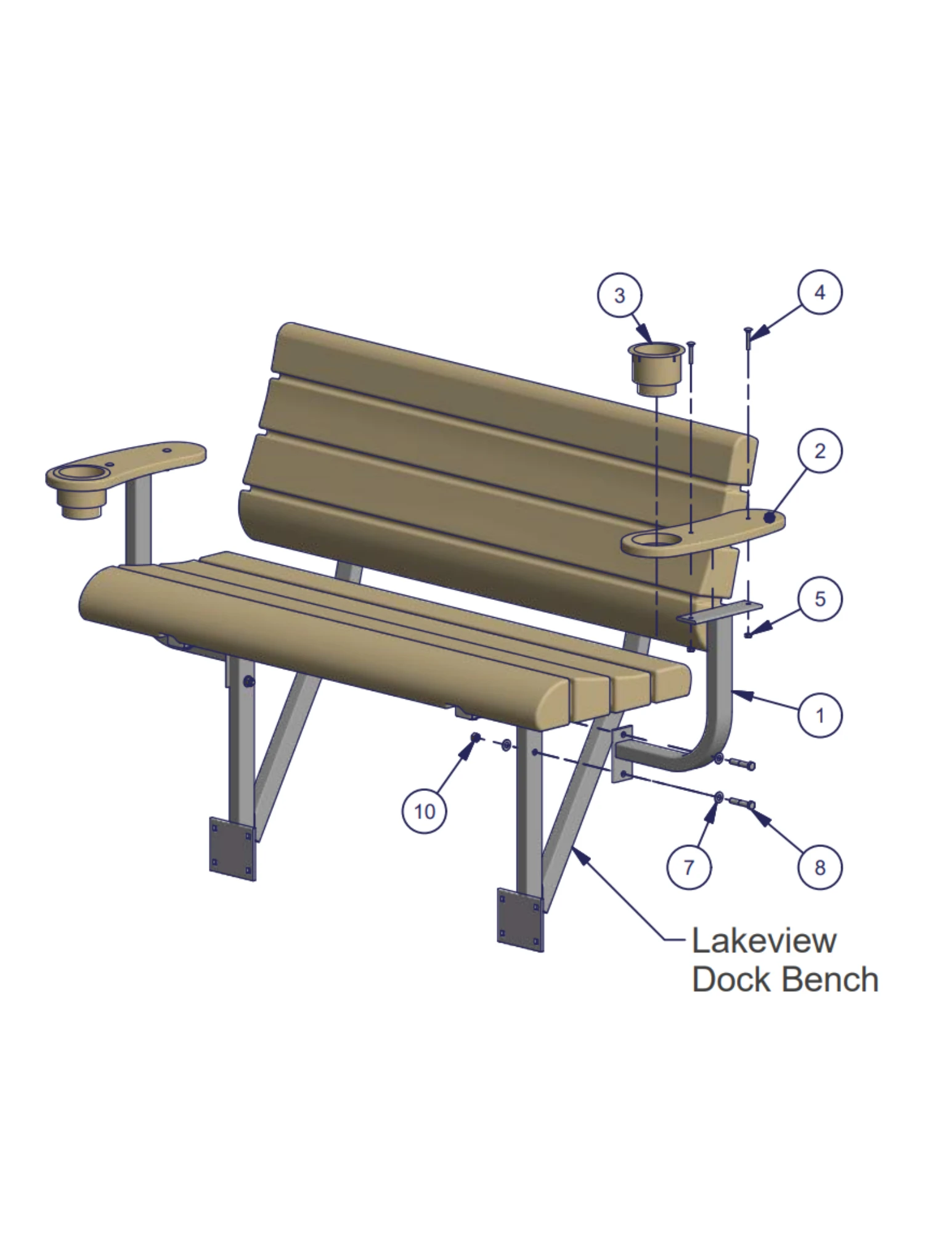 Lakeview Bench armrest replacement-parts diagram