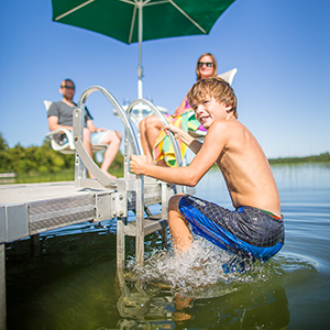 Shore shack climbing up  dock