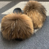 Wholesale women real big fluffy furry slippers natural slides sandals slippers
