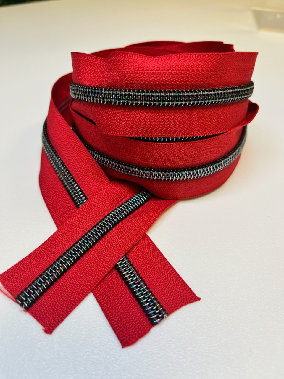 Red Zipper Tape 2yd with zipper pulls