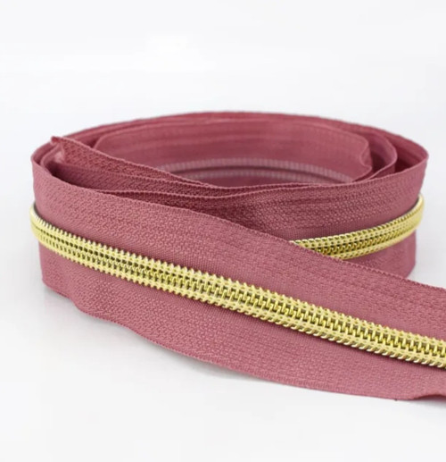 Mauve and Gold #5 Zipper Tape 3 YD with Pulls