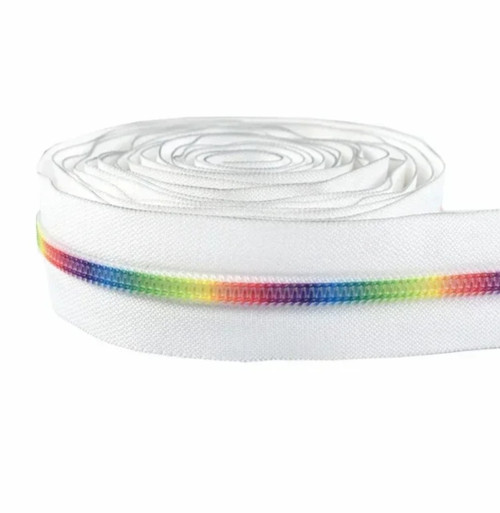 White Zipper Tape With Neon Rainbow Dash Style #5 Coil - 3 Yards