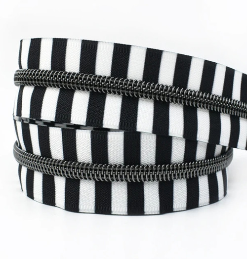 Classic B&W Checkered Zipper Tape with #5 Gun Metal Black coil- 3 Yards