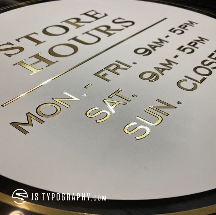 Gold and White Circle Hours - JS Typography Inc
