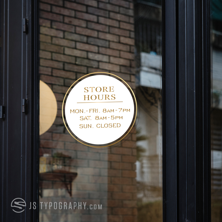 Gold and White Circle Hours - JS Typography Inc