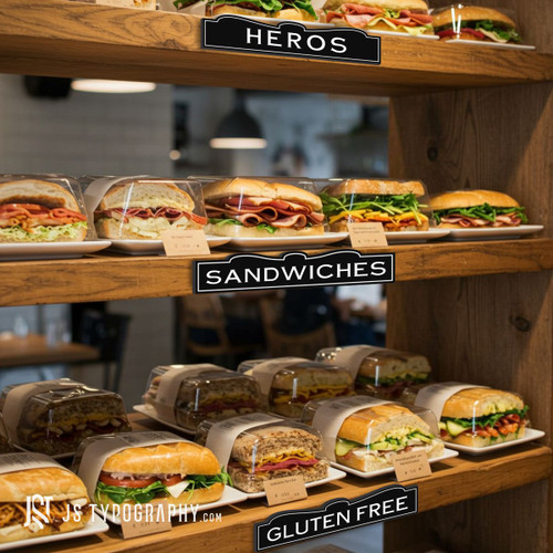 Bakery and deli shelf signs clearly display pricing or categories and product details to attract attention, improve visibility, and drive sales at the point of purchase.