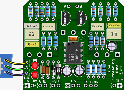 Populated Tube Screaming Ultra circuit board