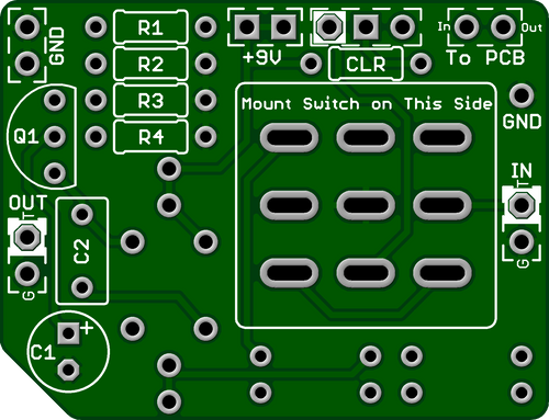The GuitarPCB Afterblaster PCB, included with this kit, view from side 1