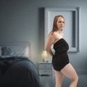 Waterproof Incontinence Romper on female model, side-view.
