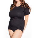 Black Bodysuit on female model, front-view.