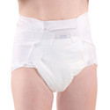 Modeled BeDry EliteCare Premium Incontinence Briefs, front-view.