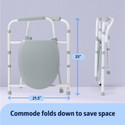 Folding Elongated Commode, folded with side and front view.