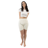 Rubber bloomers front-view on female model.