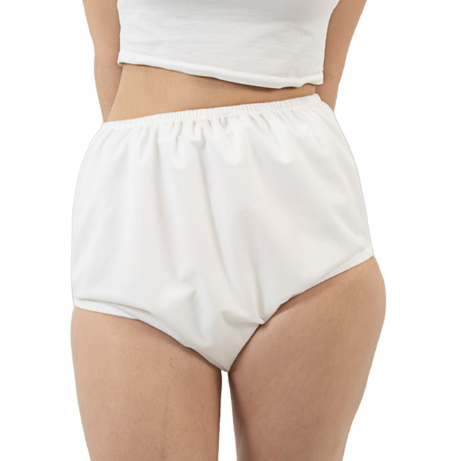 Modeled Aura waterproof diaper cover, front-view.