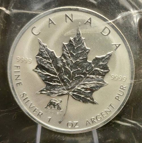 2004 Royal Canadian Maple Leaf with Monkey Privy Silver  Glided Medal