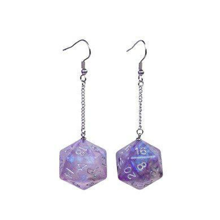 D20 Galaxy Earrings: Purple & Black