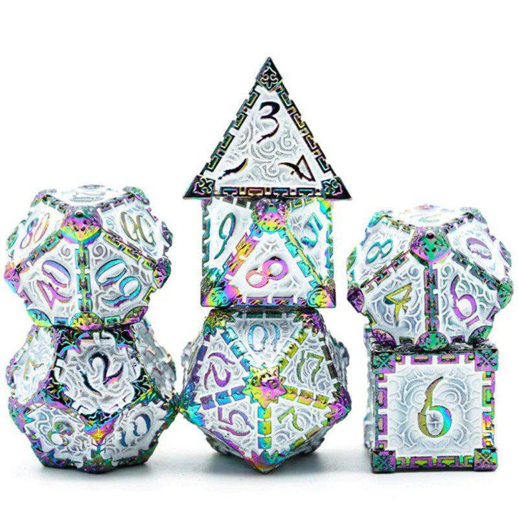 Dagger of Venom: White Rainbow RPG Metal Dice Set