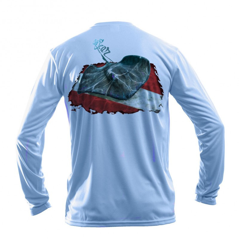 Sea Fear mens UPF 50 long sleeve rash guard snorkeling scuba stingray blue