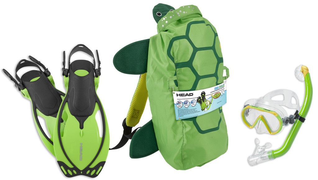 Head Sea Pals Jr Kids Mask Dry Snorkel Fins Set Diving Snorkeling Green Turtle