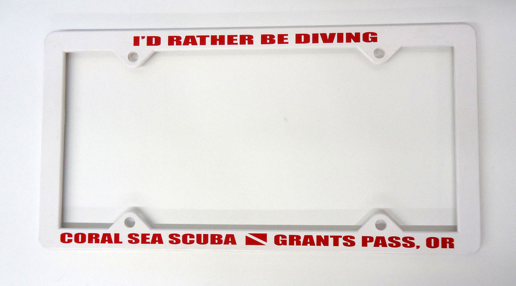 Coral Sea Scuba License Plate Frame Dive Flag I'd Rather Be Diving
