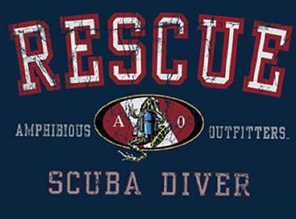 Amphibious Outfitters Scuba Diving T-Shirt - Rescue Diver - Navy Blue - Small