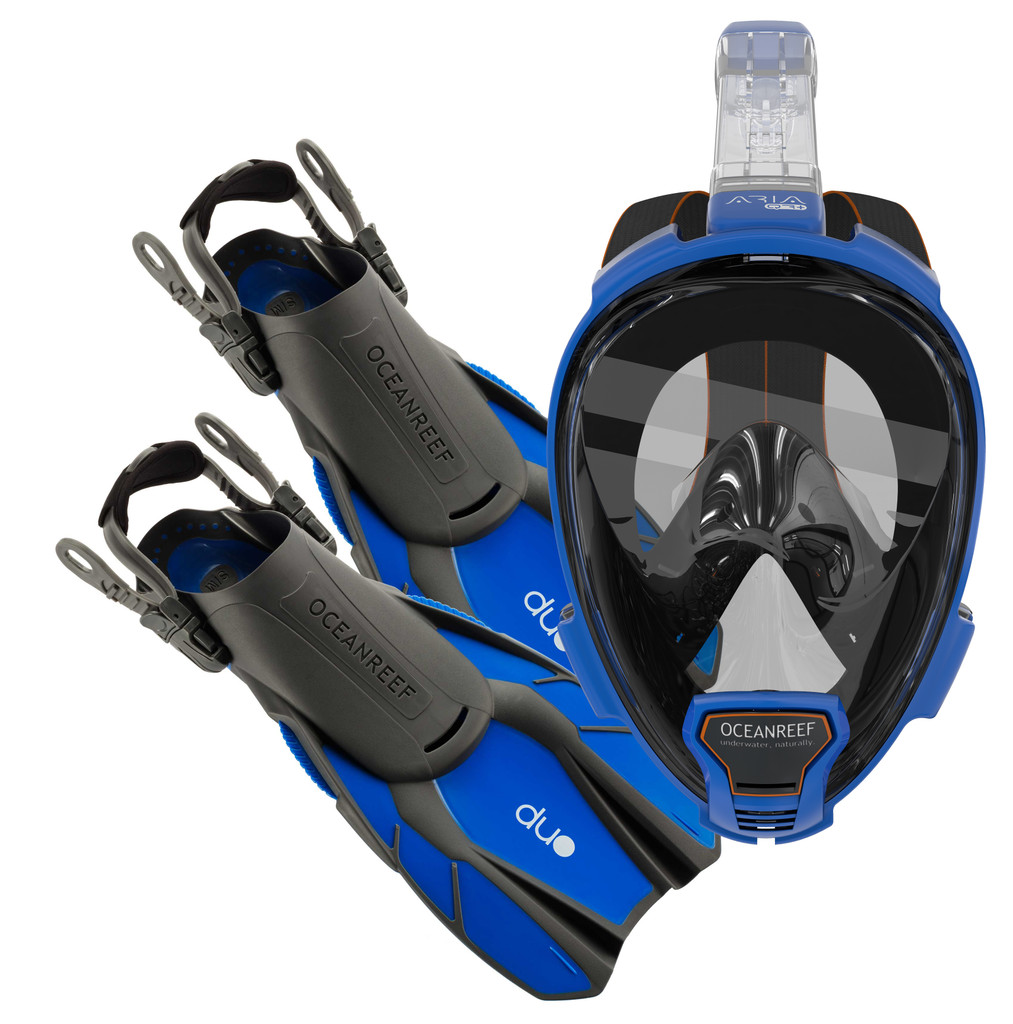 Ocean Reef Aria QR+ Duo Travel Set Blue M/L Mask L/XL Fins