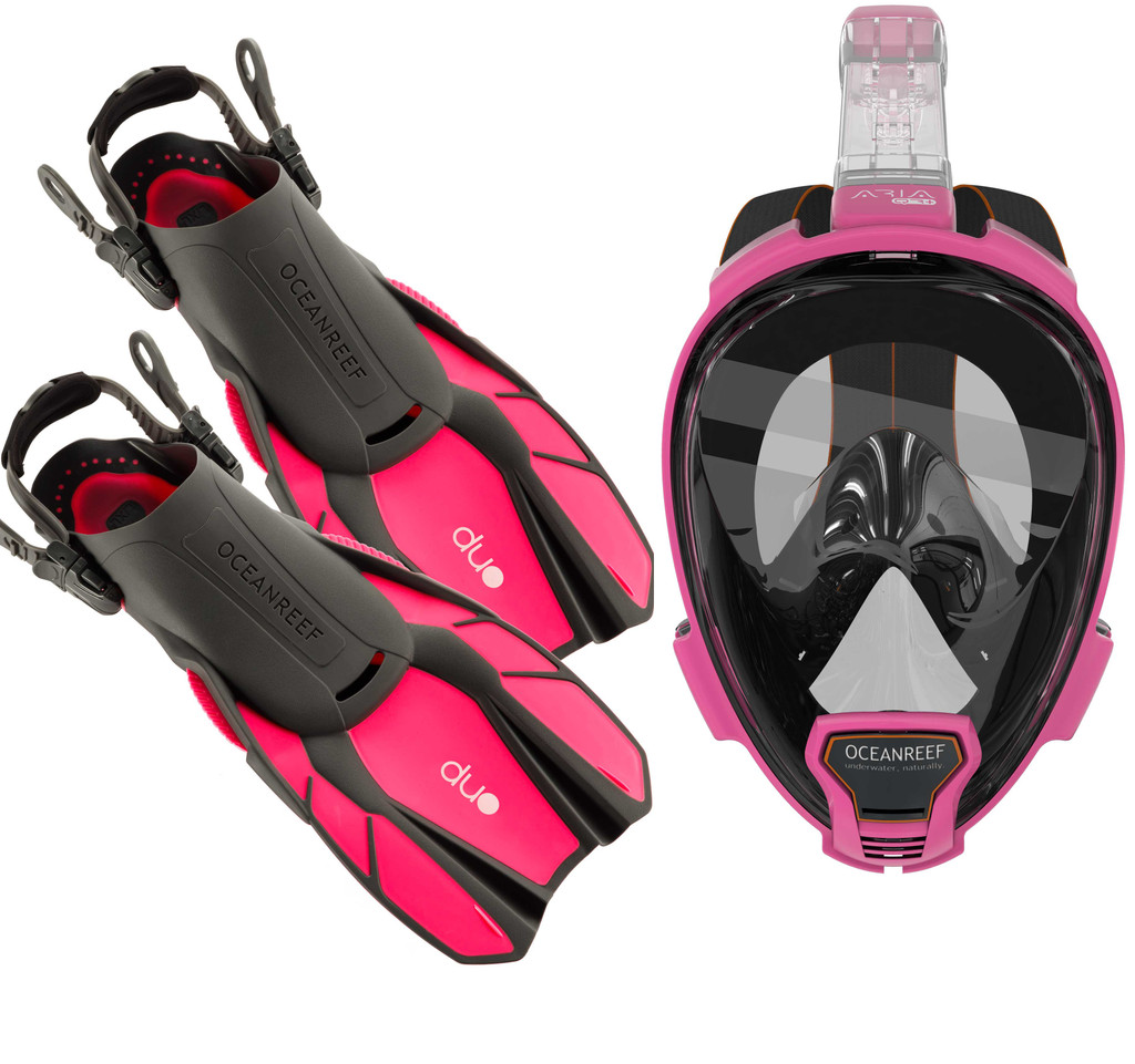 Ocean Reef Aria QR+ Duo Travel Set Pink S/M Mask S/M Fins