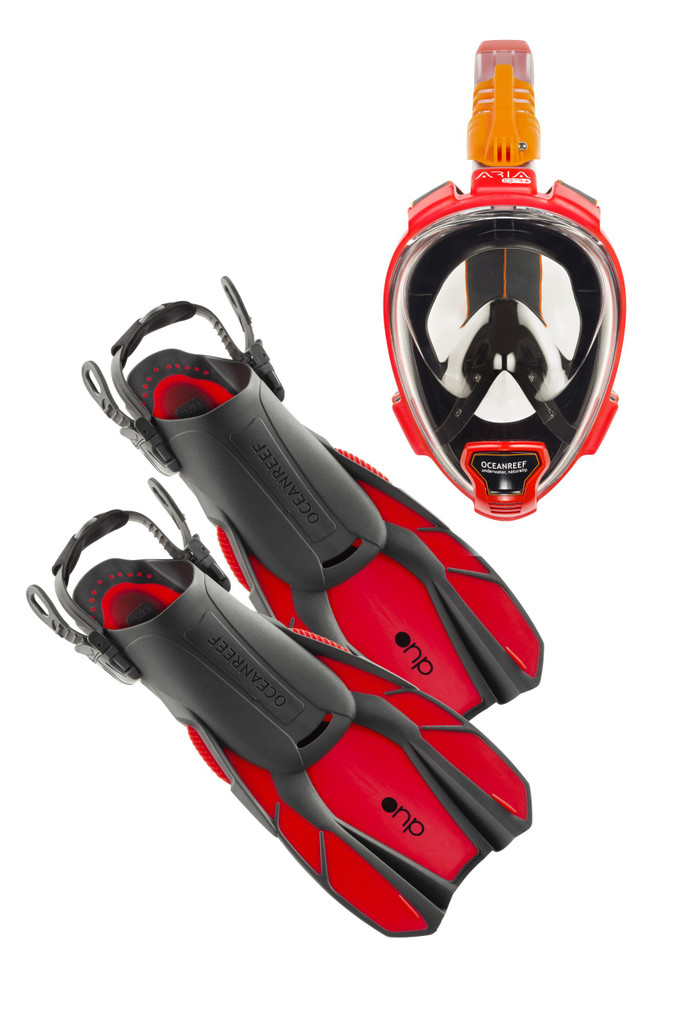 Ocean Reef Aria QR+ Duo Travel Set Red M/L Mask L/XL Fins