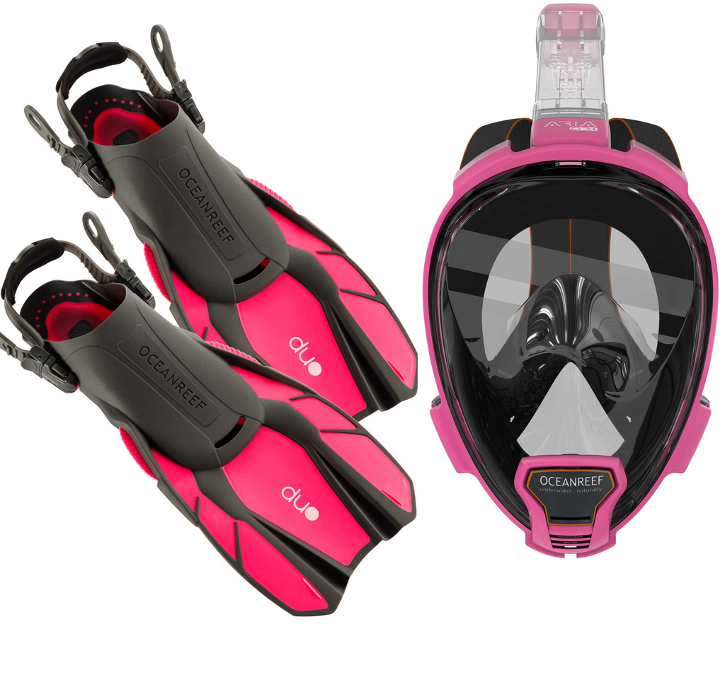 Ocean Reef Aria QR+ Duo Travel Set Pink S/M Mask L/XL Fins