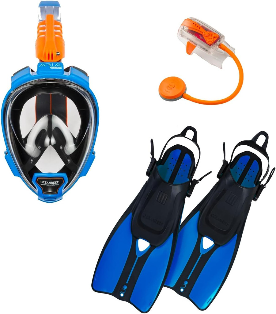 Ocean Reef Aria QR+ Duo II Travel Set Blue S/M Mask S/M Fins Snorkie