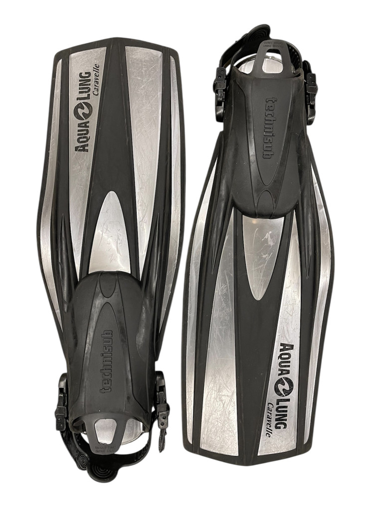Aqua Lung Caravelle Technisub Scuba Diving Dive Fins (USED)  Silver