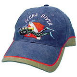 Blue scuba diving hat with diver and dive flag design AP21